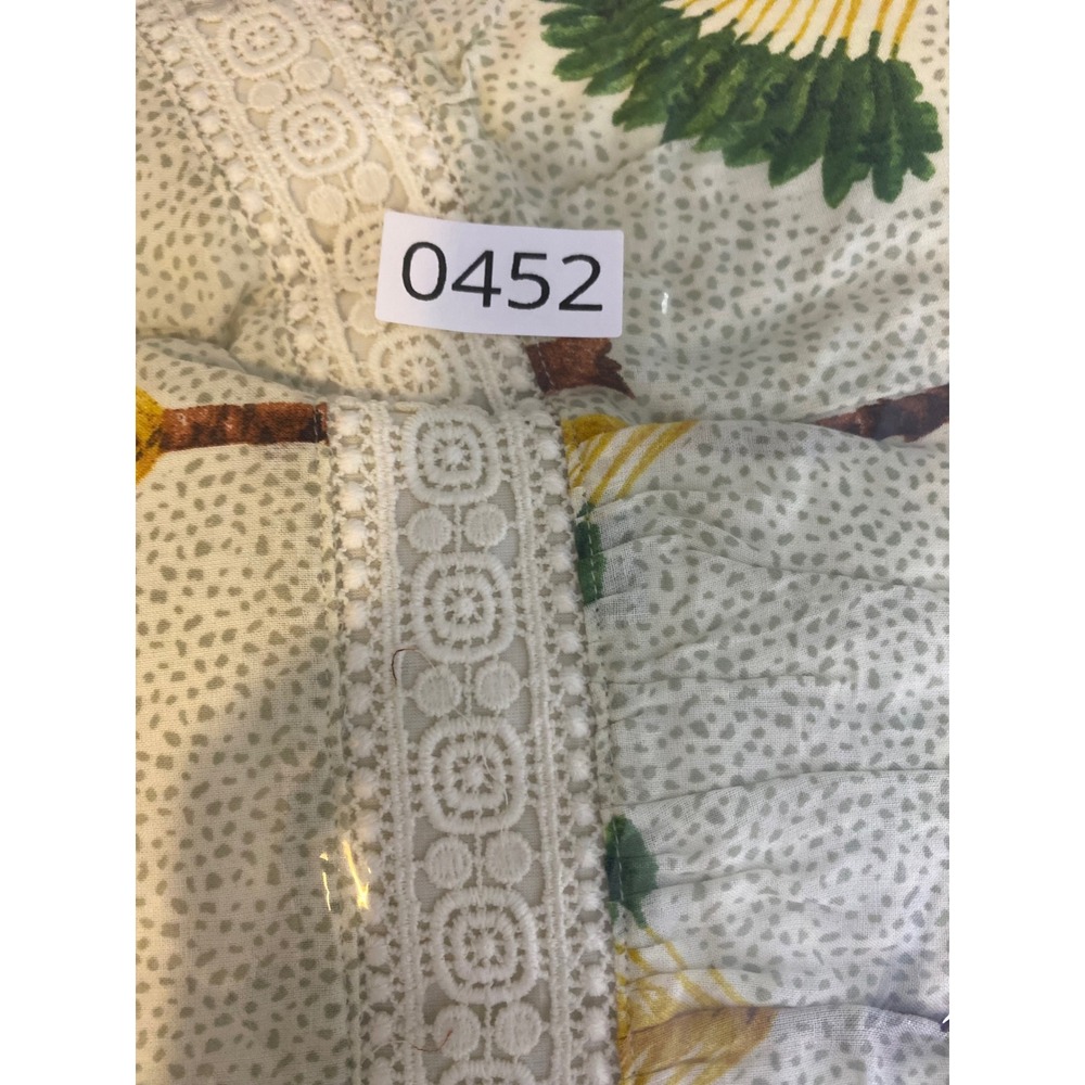 Calypso St Barth Tiered Maxi Dress Size L Palm Tree Print Crochet Trim Cotton - Picture 11 of 11